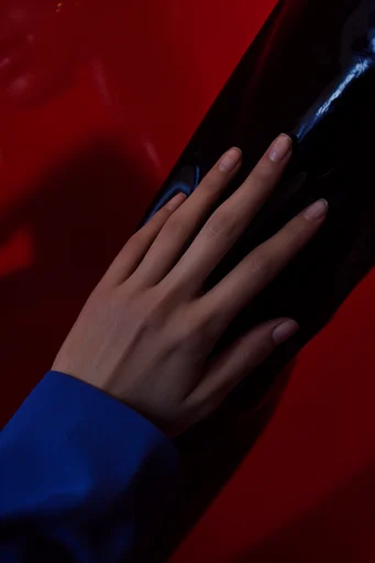 Surrealist Crimson Noir style reference image — crimson and cobalt blue