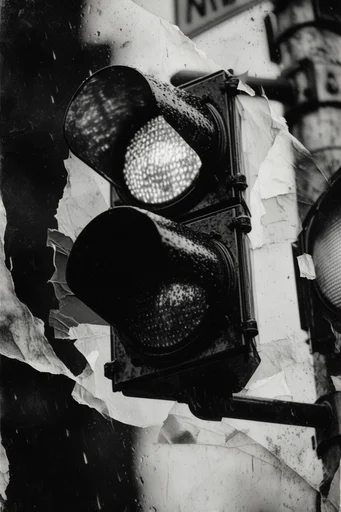 Tactile Noir Deconstruction style reference image — torn paper collage