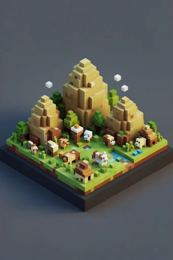 Cozy Isometric Voxel style reference image — isometric voxel diorama