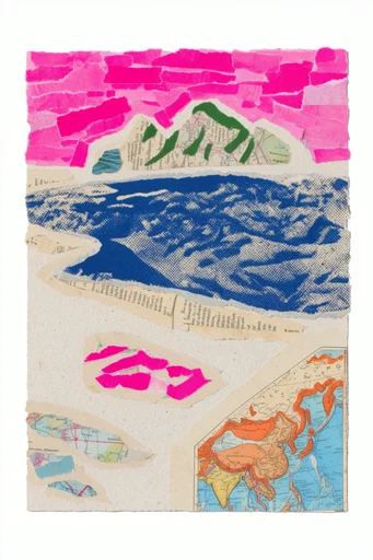 Analog Zine Collage style reference image — torn paper edges