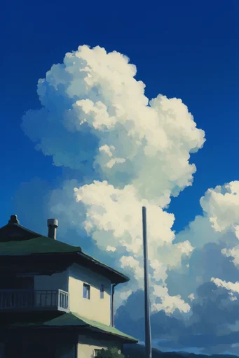 Nostalgic Surrealist Skies style reference image — dramatic low angle perspective