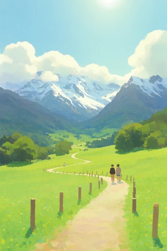 Luminous Pastoral Nostalgia style reference image — painterly gouache texture
