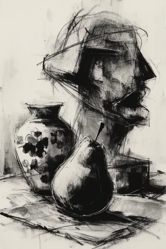 Raw Monochromatic Noir style reference image — expressive ink work