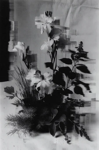 Monochrome Analog Glitch style reference image — high-contrast noir