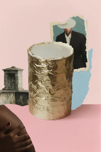 Surrealist Retro Collage style reference image — tactile paper grain