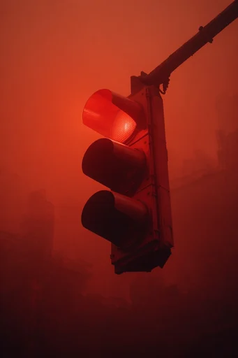 Monochromatic Crimson Noir style reference image — liminal space