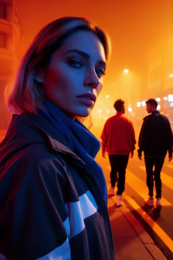 Cinematic Neon Noir style reference image — dual-tone lighting