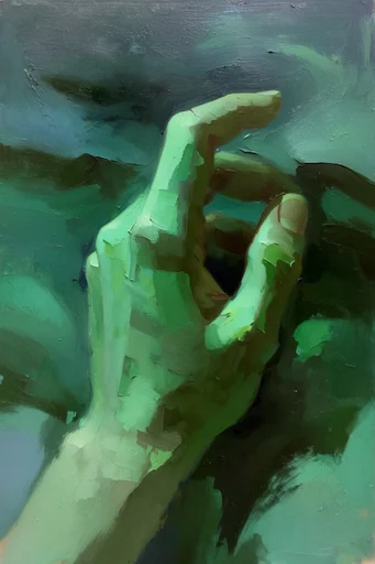 Nocturnal Emerald Etherealism style reference image — soft-focus chiaroscuro