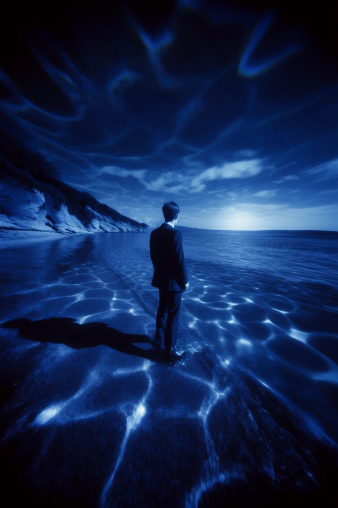 Monochromatic Cobalt Dreamcore style AI image example 2