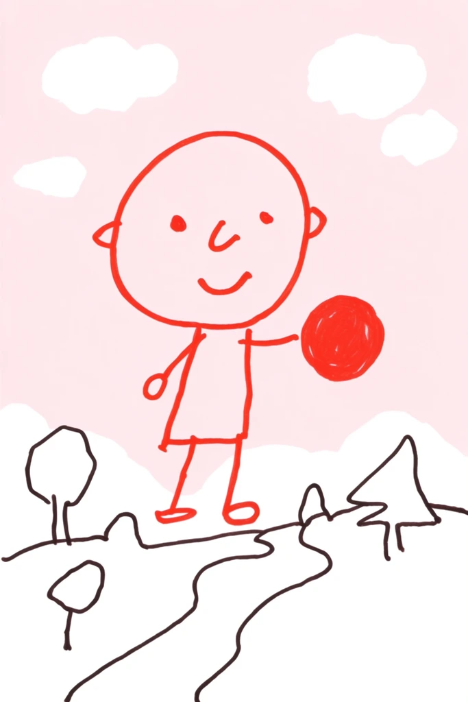 Minimalist Red Ink Whimsy style AI image example 2