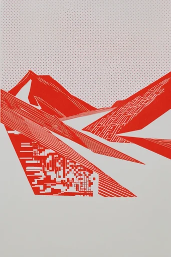 Kinetic Crimson Noir style reference image — geometric moiré patterns