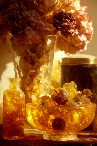 Luminous Amber Transcendence style reference image — translucent golden resin
