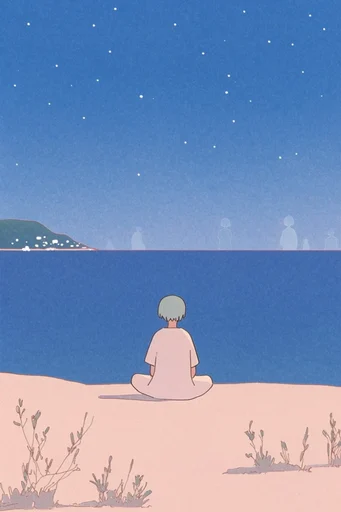 Whimsical Risograph Dreamscape style reference image — vibrant flat color illustration
