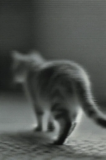 Monochrome Analog Glitch style reference image — haunting silhouettes