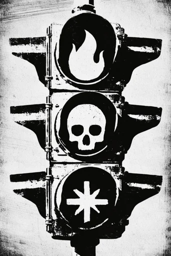 Gritty Minimalist Printmaking style reference image — distressed linocut texture