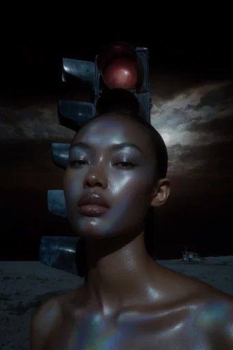 Luminous Cyber Noir style reference image — chiaroscuro studio lighting