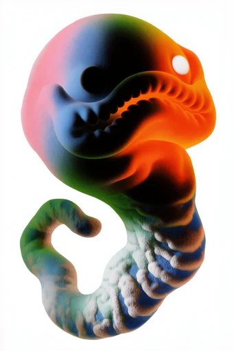 Neon Biomorphic Surrealism style reference image — digital tactile texture