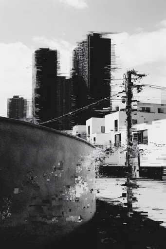 Monochrome Glitch Brutalism style reference image — monochrome glitch art