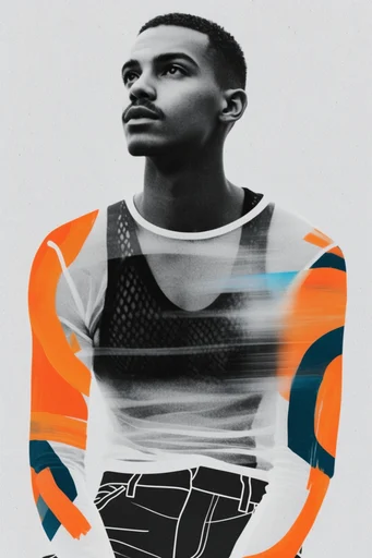 Graphic Monochrome Collage style reference image — geometric color overlays