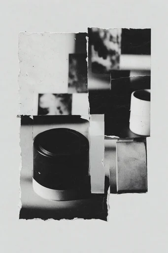 Gritty Monochromatic Collage style reference image — high-contrast black and white