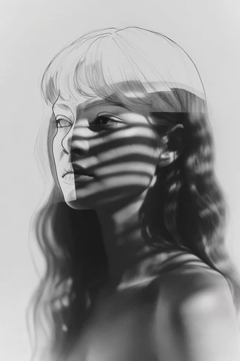 Kinetic Monochrome Noir style reference image — graphic line art fusion