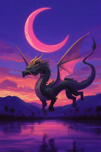 Nostalgic Twilight Anime style reference image — vibrant purple and orange sunset