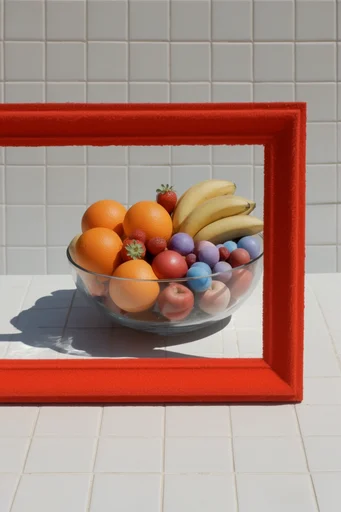 Graphic Surrealist Minimalism style reference image — sharp direct studio lighting