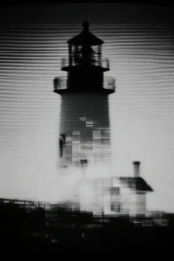 Monochrome Glitch Noir style reference image — CRT signal interference