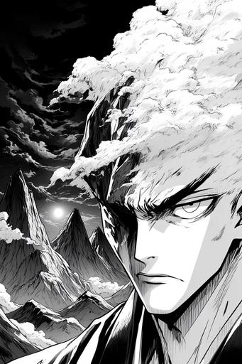 Cinematic Monochrome Noir style reference image — high-contrast manga ink