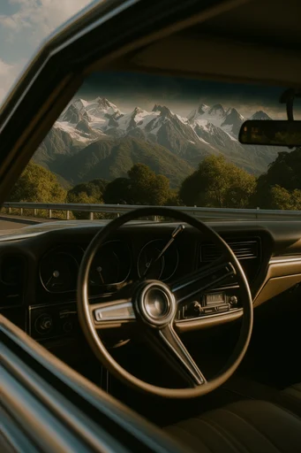Nostalgic Cinematic Motoring style reference image — vintage 35mm film grain