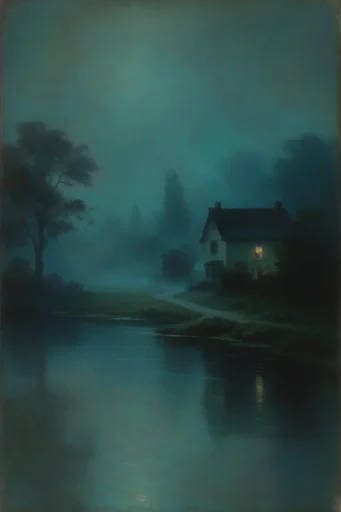 Luminous Nocturnal Tonalism style reference image — deep emerald and teal palette