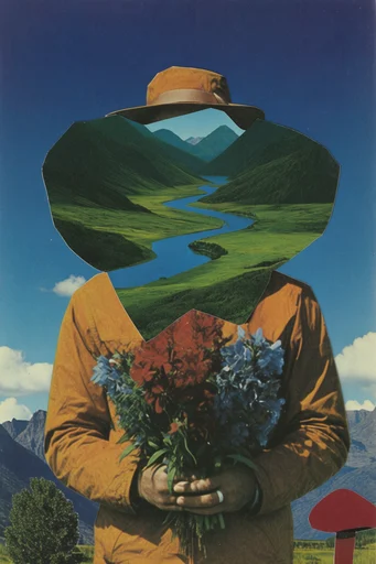 Surreal Retro-Cosmic Collage moodboard — generate AI images in this style