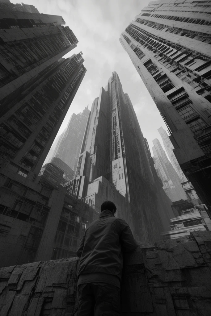 Monolithic Brutalist Vertigo style AI image example 1