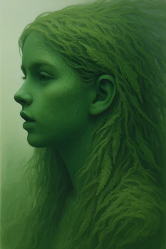 Monochromatic Verdant Surrealism style reference image — surreal nature