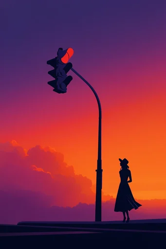 Crimson Twilight Silhouette style reference image — fiery sunset gradient