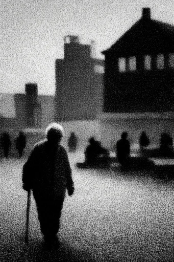 Gritty Monochromatic Noir style reference image — distressed lo-fi