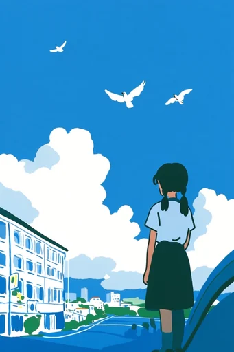 Minimalist Blue Nostalgia style reference image — minimalist line art