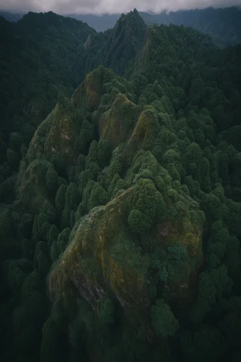 Ethereal Verdant Perspectives style reference image — high-angle drone perspective