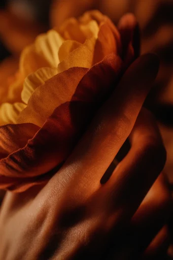 Tactile Organic Opulence style reference image — warm terracotta and amber