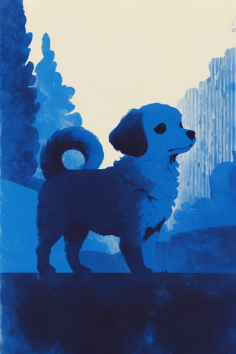 Textured Cyanotype Minimalist style reference image — high contrast ink line work
