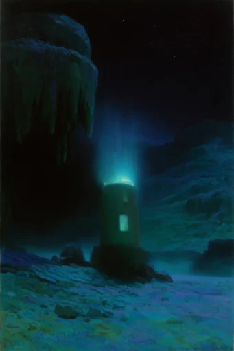 Nocturnal Bioluminescent Tonalism style AI image example 2