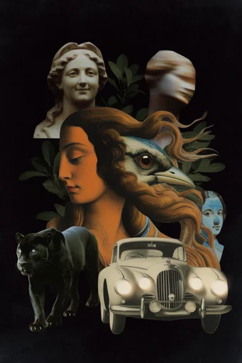 Antiquarian Surrealist Collage style AI image example 3