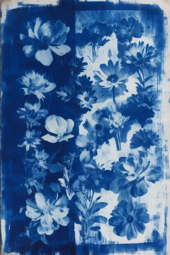 Archival Cyanotype Glitch style reference image — folded paper creases