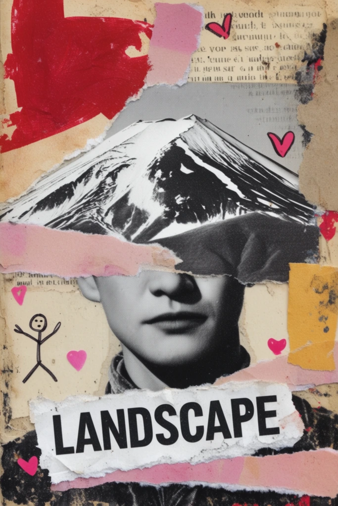 Raw Analog Collage style AI image example 2