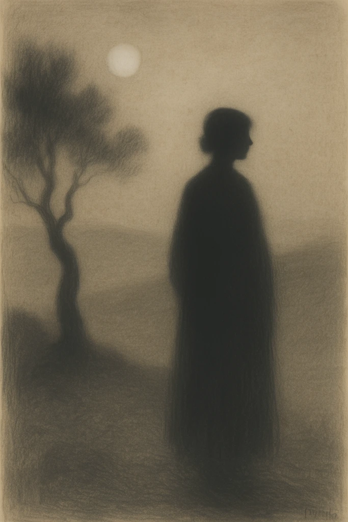Monochromatic Symbolist Noir style AI image example 1
