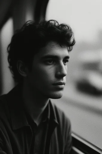 Tactile Monochrome Noir style reference image — heavy film grain