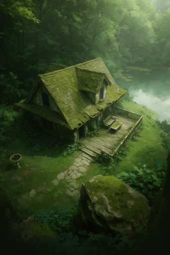 Verdant Relic Odyssey style reference image — nature reclaiming technology