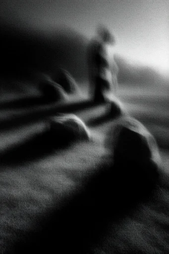 Visceral Spectral Noir style reference image — heavy tactile film grain