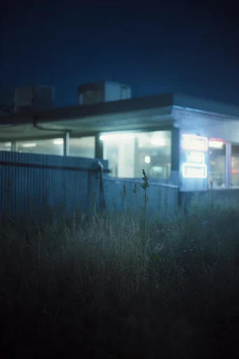 Cinematic Neon Liminality style reference image — medium format film texture
