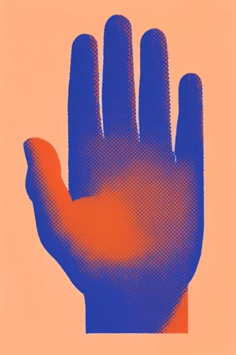 Graphic Halftone Synthesis style reference image — high-contrast duotone